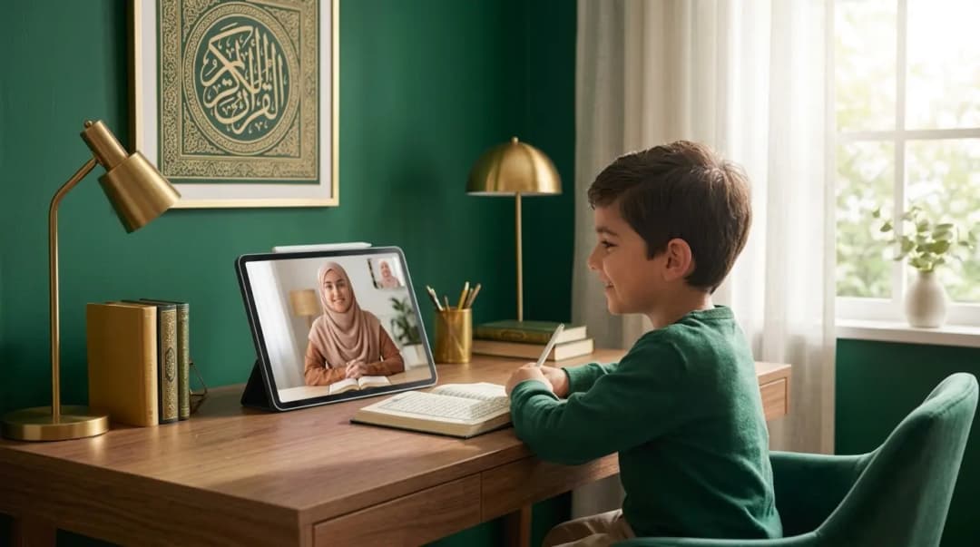 Student learning Quran online